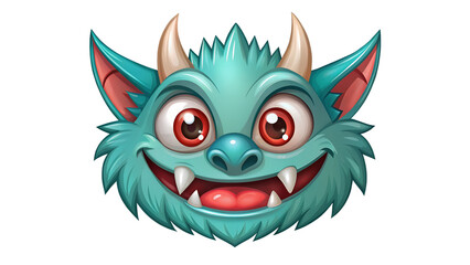 Fototapeta premium Cartoon Monster Head with Horns and Big Eyes on transparent background on white background