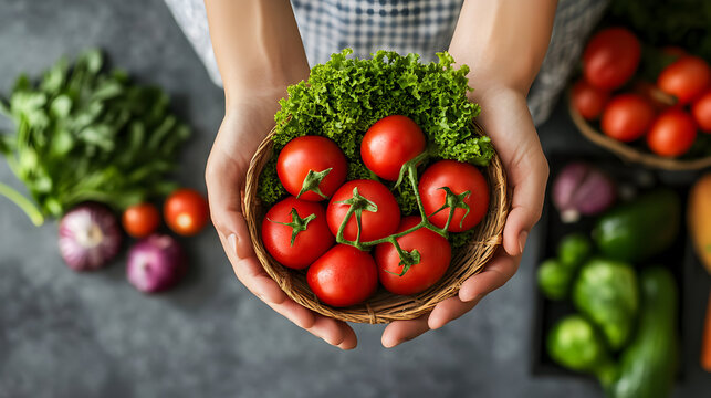 Fresh tomatoes held in hands