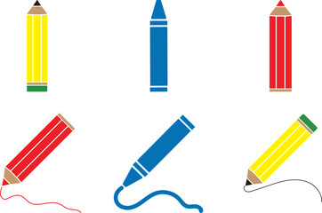Set of vector pencils and crayons