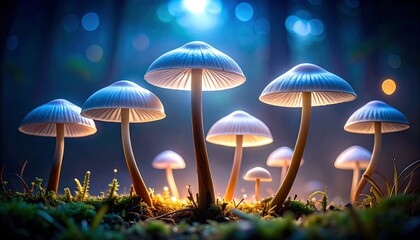 Fototapeta premium Glowing mushrooms in a mystical forest