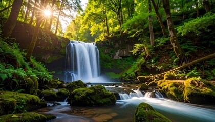 Lush waterfall cascading through forest (1)