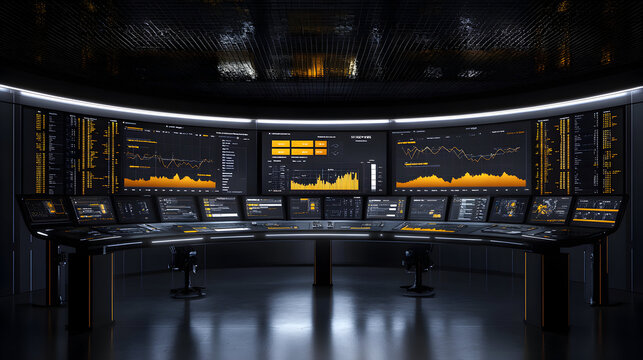 Modern control room interior with screens