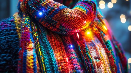 Cozy up with this vibrantly colored knitted scarf, complete with charming fairy lights for added holiday cheer