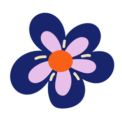 Organic naive floral design element. 60s, 70s, hippie, groovy style. Abstract flower, isolated on a white background. The botanical banner