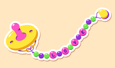 Kawaii multicolored baby pacifier. Children's sticker drawn in bright neon colors.