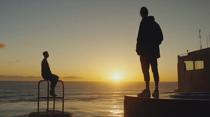 Person standing on a chair in a brightly lit room engaged in activity or observation of surroundings