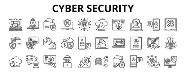 30 Cyber Security Line Icons Vector - Firewall, Password, Secure Payment, Hacker, Phishing, Server, Anti Virus