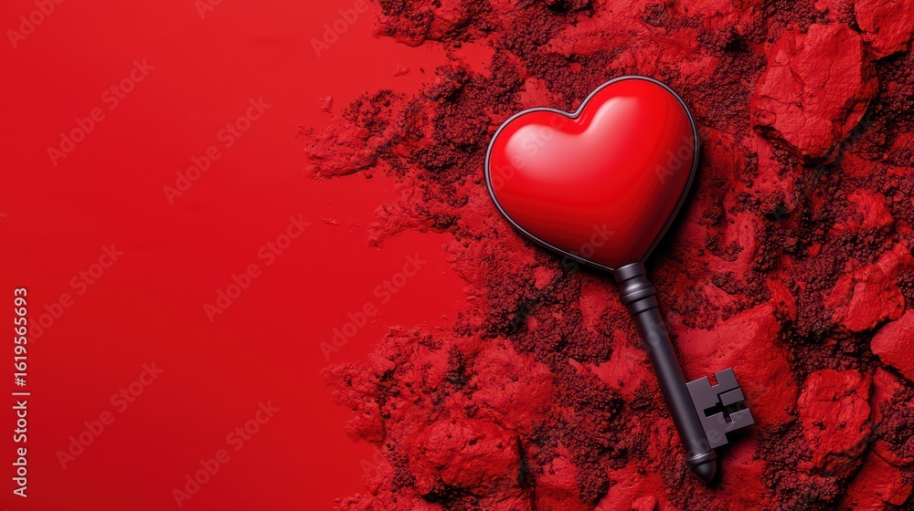 Aufkleber heart-shaped key on red background with textured elements