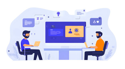 Two people in video call business illustration