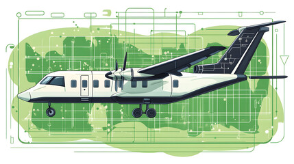 Modern airplane illustration with graphic background