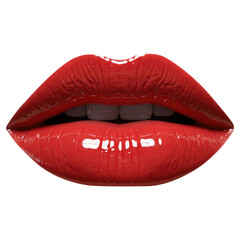 A Woman's Mouth with Vibrant, Wet-Look Lip Gloss, Cut Out, Clipping Path Isolated on a Transparent PNG Background.