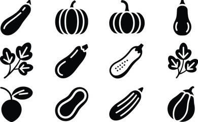 Black and white produce icons