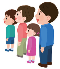 笑顔で何かを見る人々の横向きの全身　イラスト