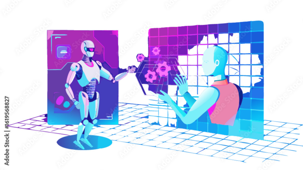 Poster robot and human collaboration concept for ai artificial intelligence and machine learning future tec