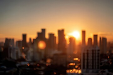 Fototapeta premium City skyline at golden sunset, blurred