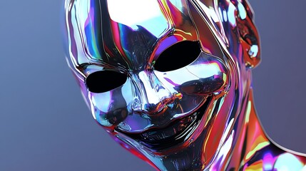 Futuristic iridescent mask reflecting light, surreal and mysterious, perfect for modern art and digital design concepts