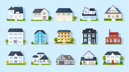 Diverse house styles in flat design