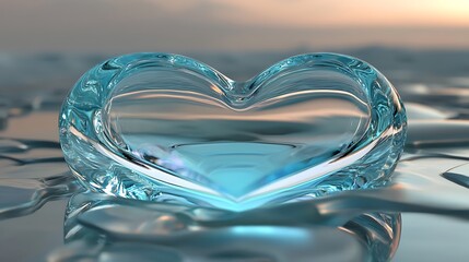 Elegant glass heart reflecting sunrise light evokes peace and serenity for wellness and love concepts