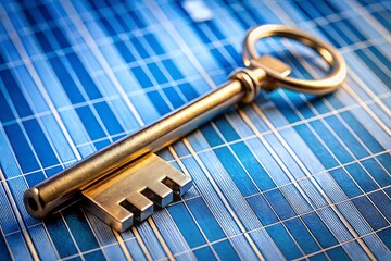 Gold key is on a blue background