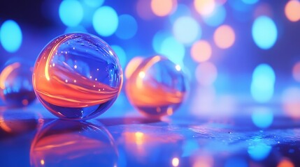 Stunning crystal balls reflect vibrant blue and orange light creating a magical glow effect for your creative project