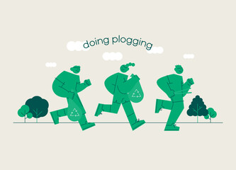 Plogging Running and picking up trash for a cleaner environment Eco friendly campaign