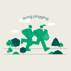 Plogging Running and Collecting Trash Eco friendly campaign