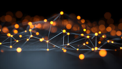 Business connection concept with abstract network lines and glowing nodes.