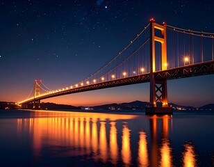 Naklejka premium Illuminated bridge at night over water (1)