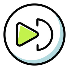 Illustration of a green play button with clockwise arrow isolated on white background