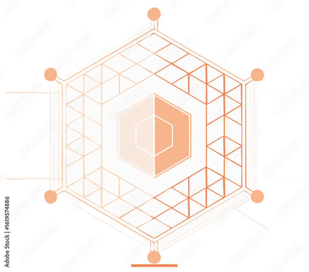 Aufkleber abstract hexagon design with geometric grid and nodes for connectivity