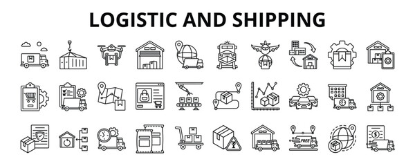 30 Logistic and Shipping Line Icons Vector - Delivery Truck, Warehouse, Supply Chain, Logistic, Management, Distribution, shipping cost