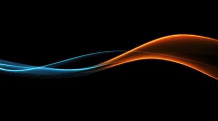 Abstract image of two flowing, luminous waves, one blue and one orange, set against a stark black background.  The waves are smooth and slightly translucent