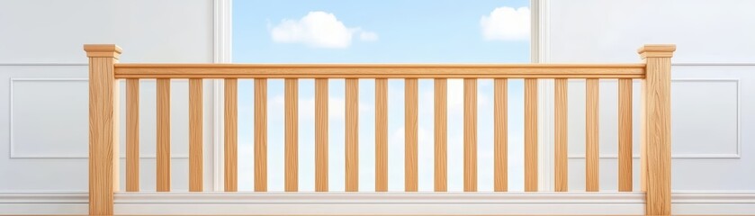 Wooden Railing with Blue Sky and Clouds Background