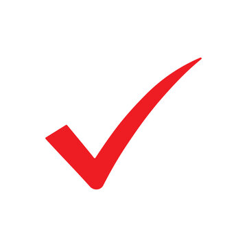 Bold red checkmark icon vector flat design on white background.