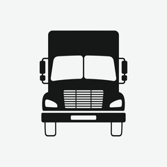 Simple black and white delivery truck silhouette. Bold, clean, frontal view vector art. Perfect for logos, icons, and transport designs.