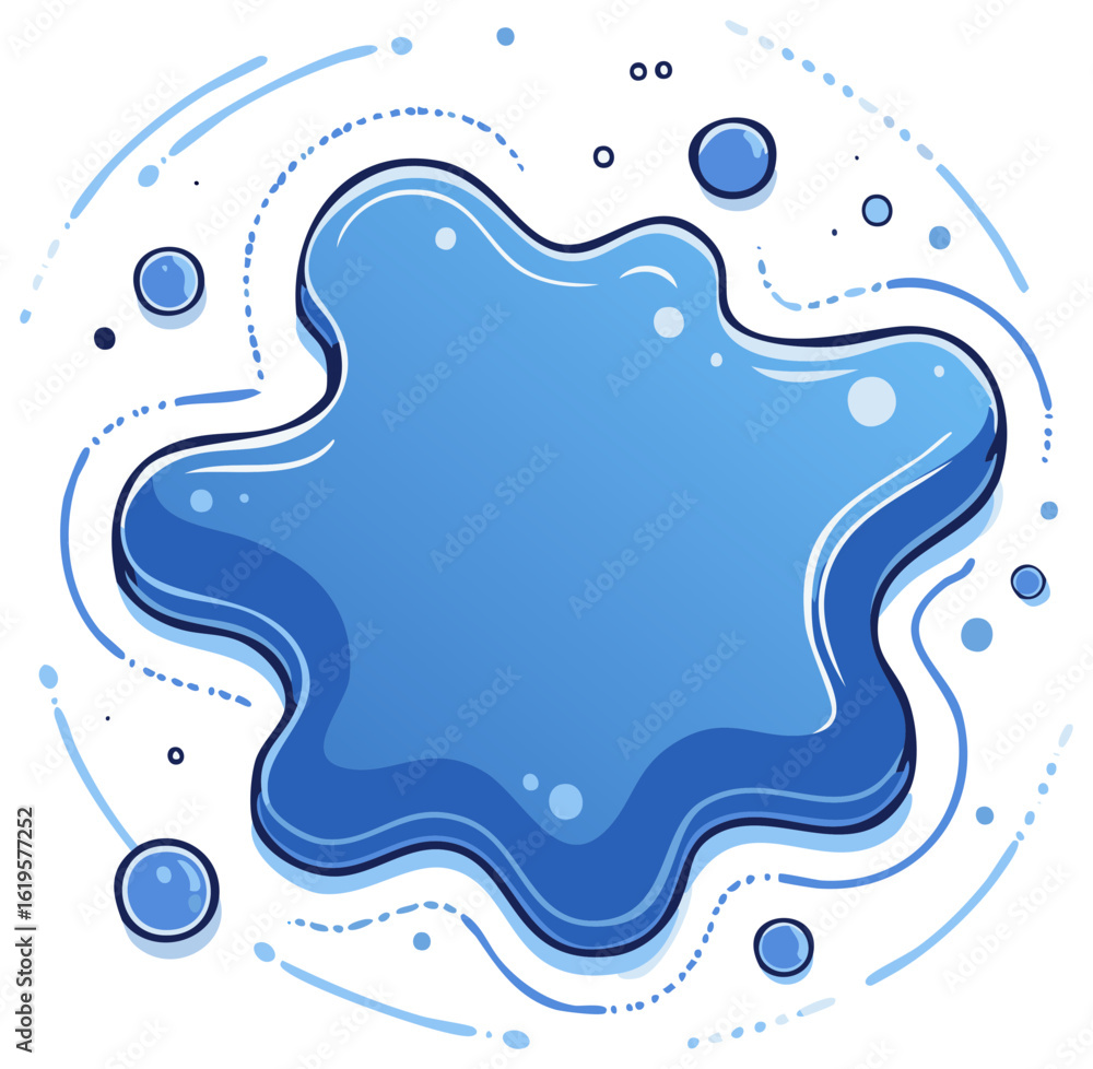 Aufkleber abstract blue blob with wavy outline surrounded by circles and lines on white