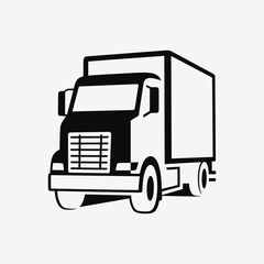 Simple black and white delivery truck silhouette. Bold, clean, frontal view vector art. Perfect for logos, icons, and transport designs.