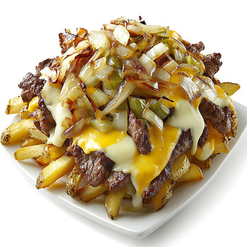 Loaded Steak Fries with Melted Cheese, Onions, and Bell Peppers
