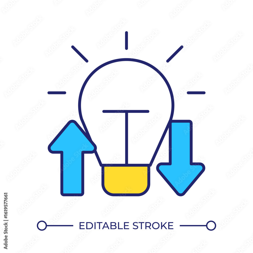 Poster ideas exchange line color icon. glowing light bulb with arrows. sharing creative insight for product
