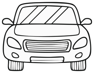 Naklejka premium Black and White Drawing of Car Front View. Simple Outlined Auto Illustration for Coloring Pages.