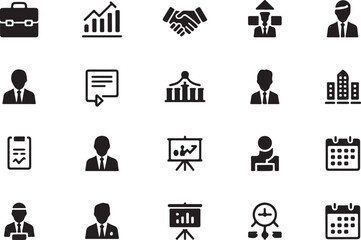 Business icons briefcase chart handshake people buildings calendar presentation