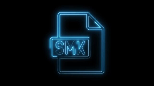 Glowing blue neon S M K file icon isolated on black background futuristic digital technology symbol bright