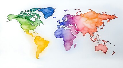 Colorful watercolor world map.