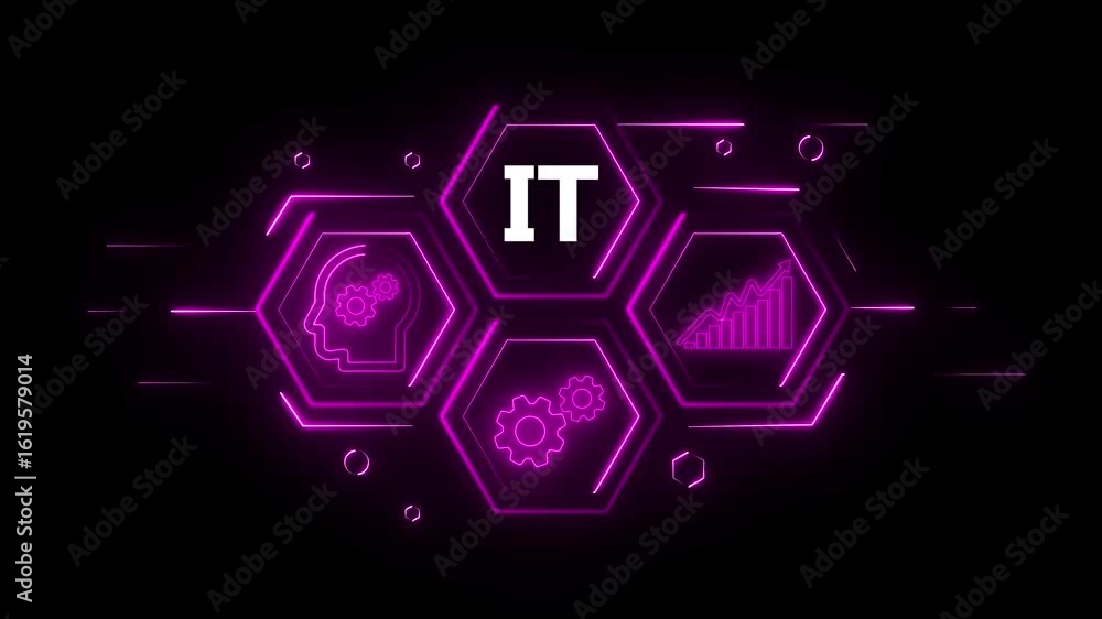 Aufkleber technology business managements. glowing neon text it with alpha channel. technology and network con