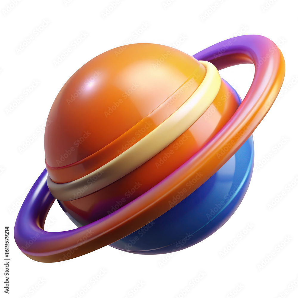 Poster 3d rendered abstract planet with rings isolated on transparent background
