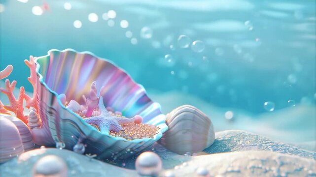 Dreamy 3D illustration of an iridescent seashell 4K Videos