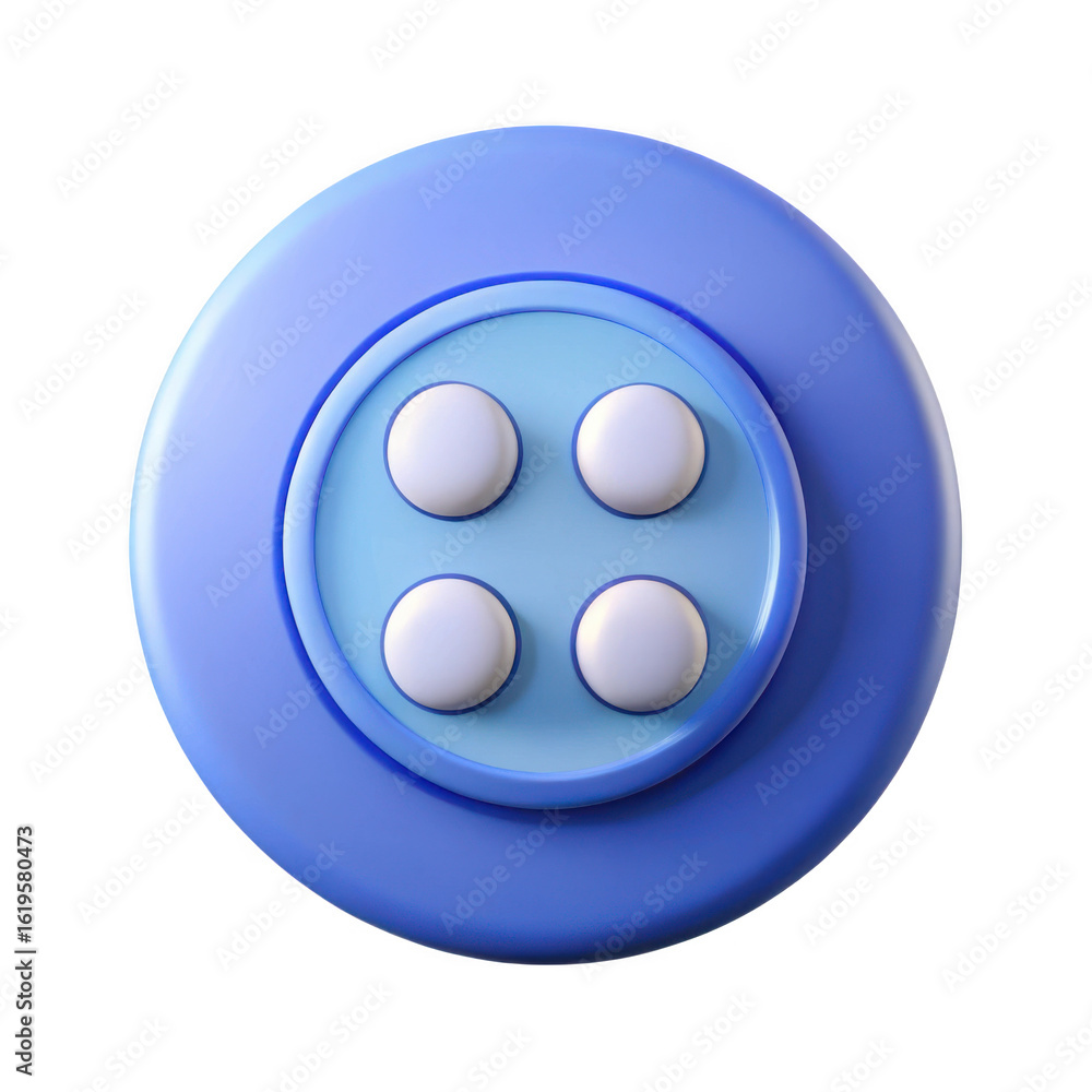 Aufkleber 3d rendered abstract blue button with four white sub buttons isolated on transparent background