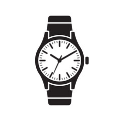 Black wristwatch with white face and black hands time clock