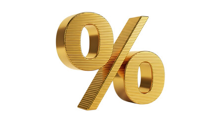 Golden percent sign isolated on transparent background