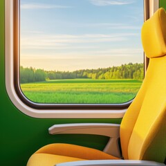 Comfortable chair by window with green landscape view